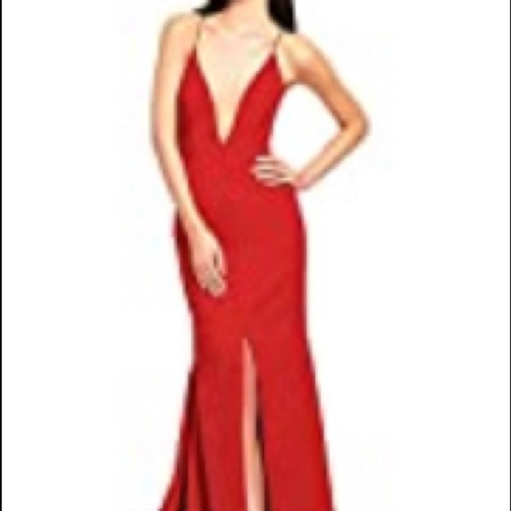 Aidan Mattox Red Size 6 Stretch Low Cut New Backless Gown